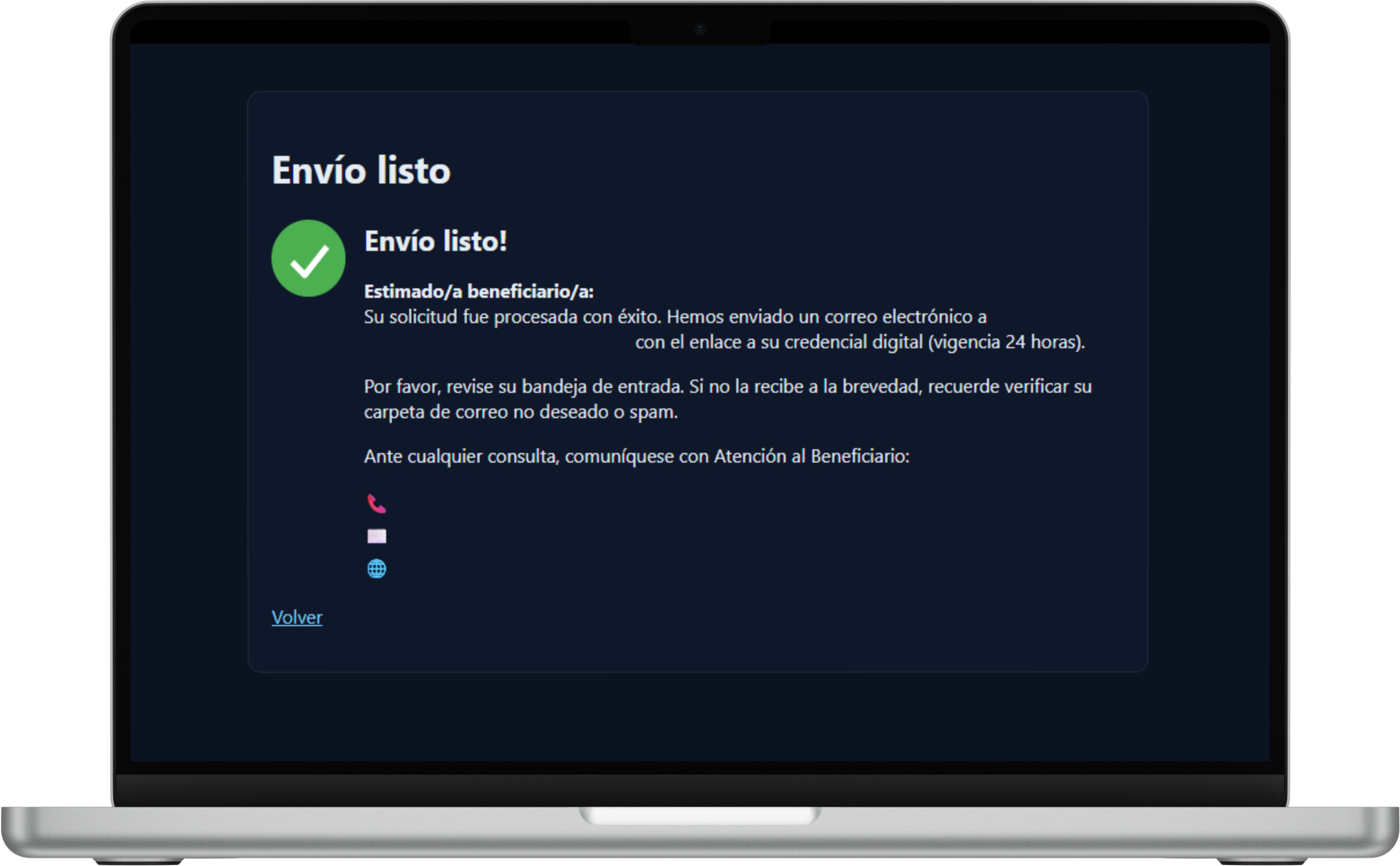 Vista del sistema de credenciales en dispositivo móvil