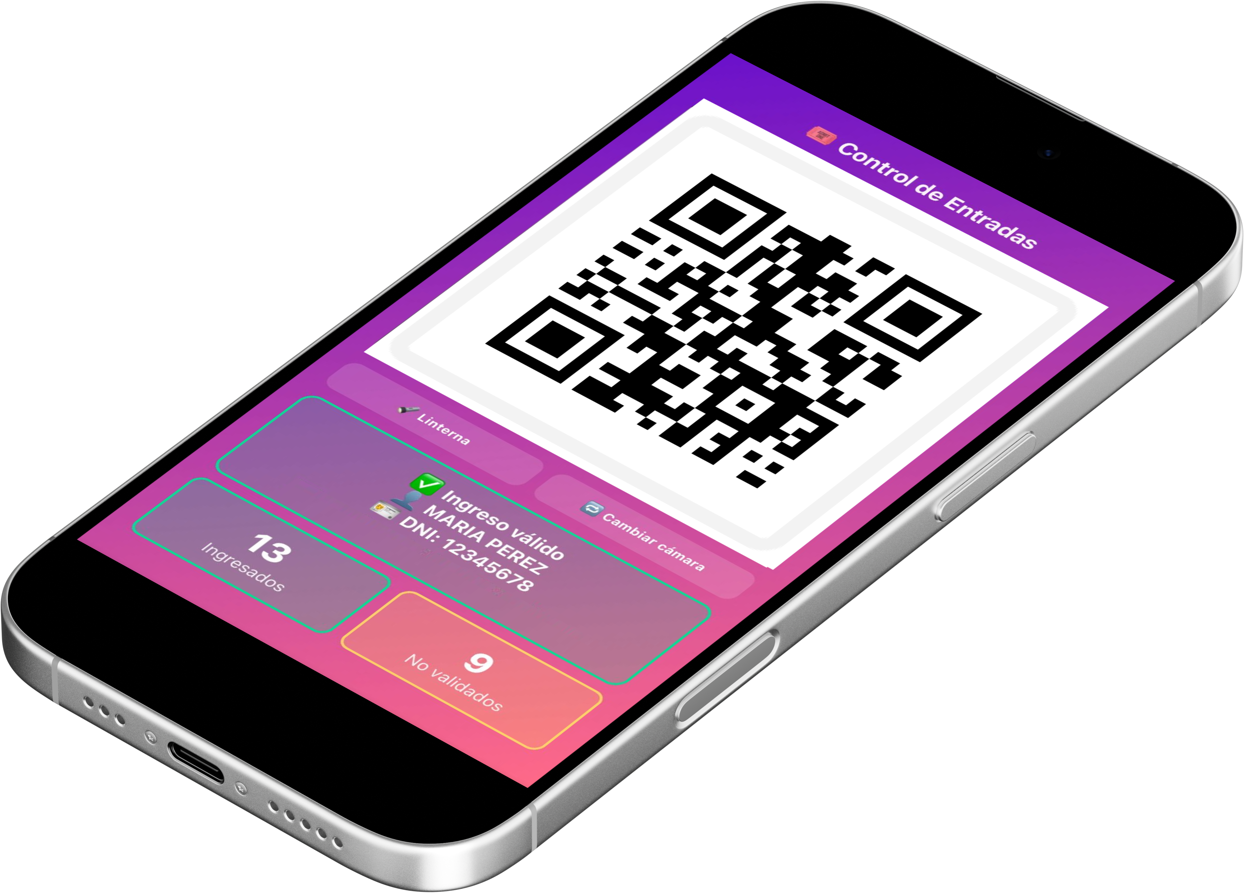Vista del sistema de entradas en dispositivo móvil